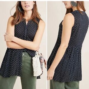 Anthropologie Nia Polka Dot Sleeveless Tunic Top Womens M Babydoll Blouse Preppy
